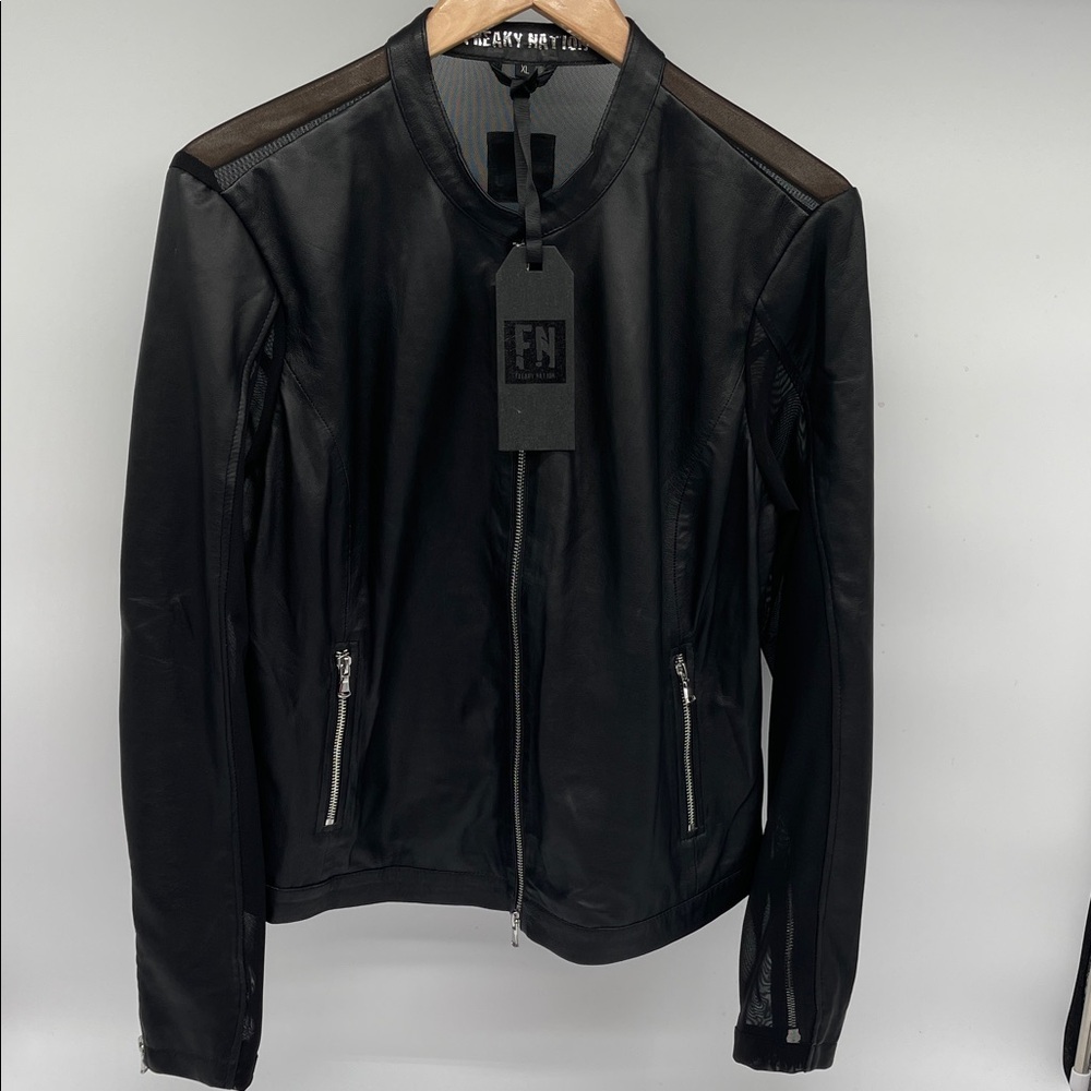 NWT Freaky Nation Women’s Black Leather/Mesh Jacket XL